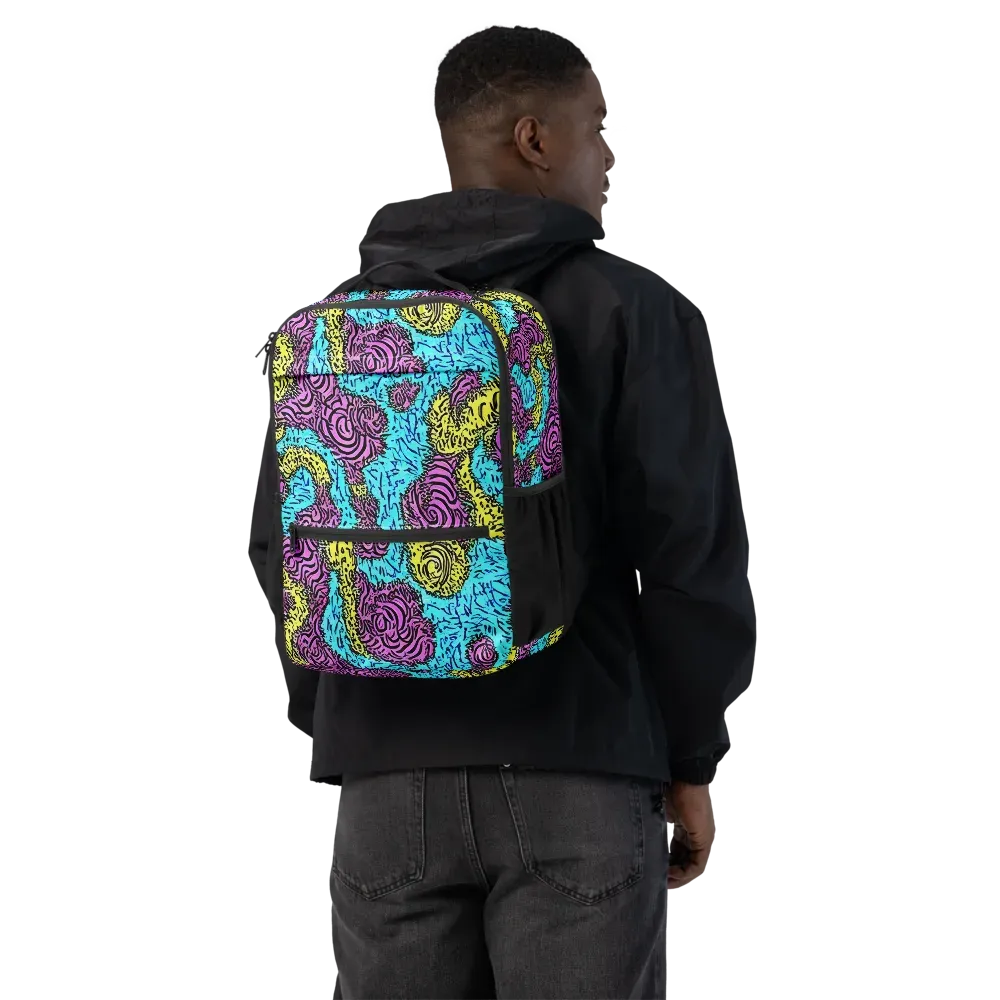 Electric Bloom Maze on Utility Backpack — Back