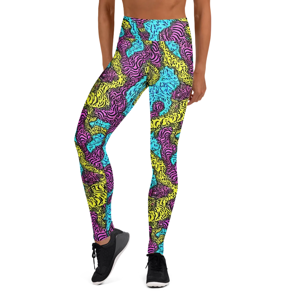 Electric Bloom Maze on Yoga Leggings — Front
