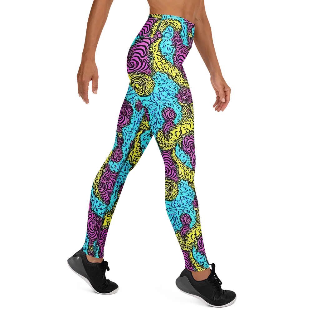Electric Bloom Maze on Yoga Leggings — Right