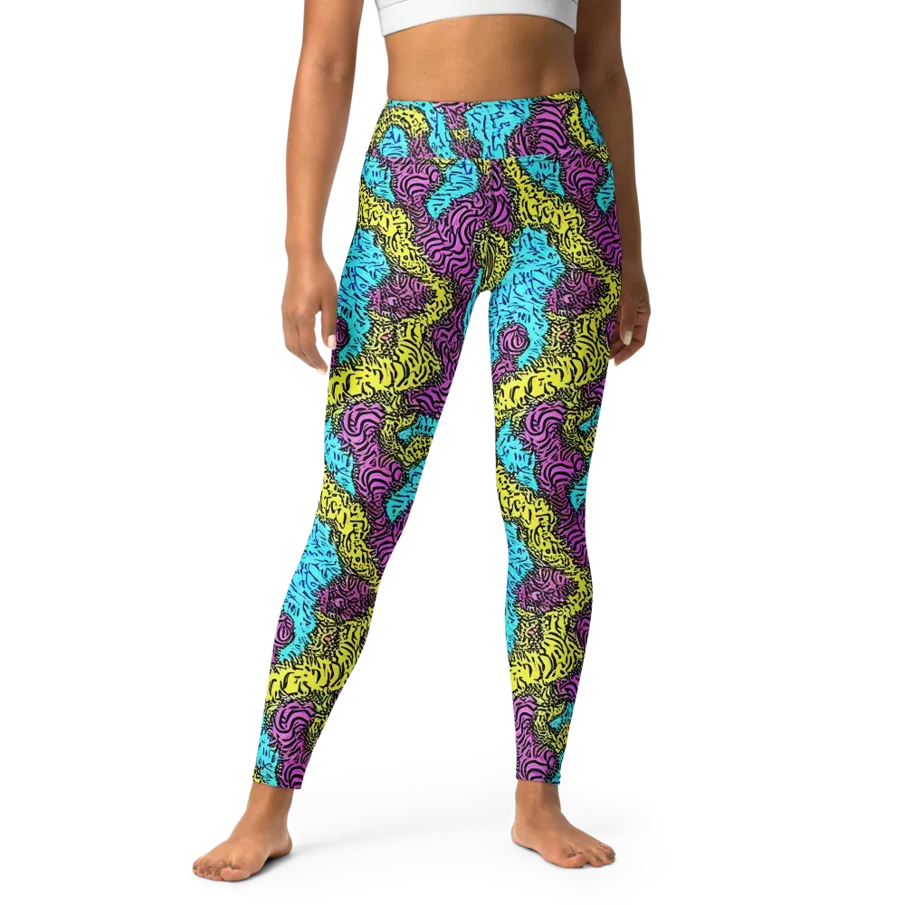 Electric Bloom Maze on Yoga Leggings — Front