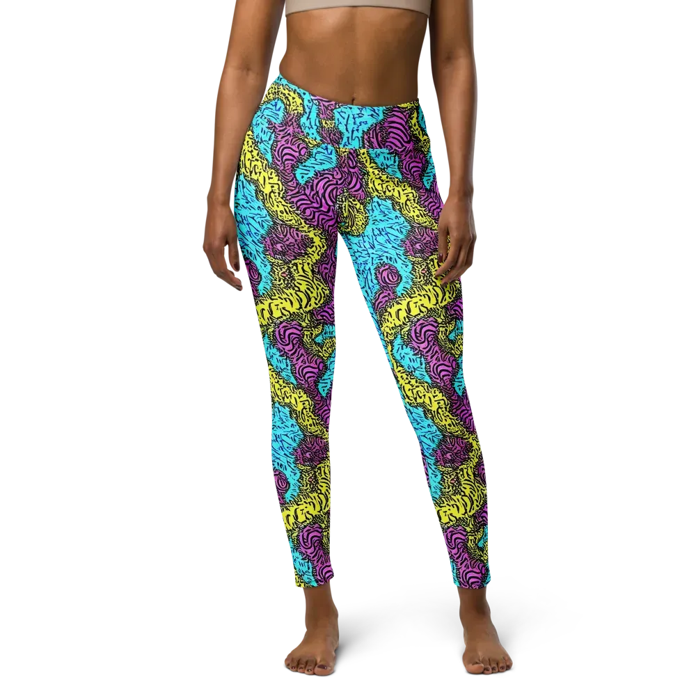 Electric Bloom Maze on Yoga Leggings — Front