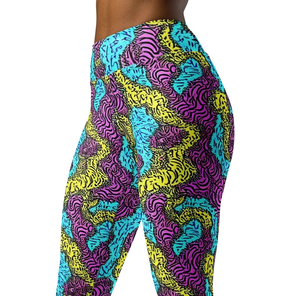 Electric Bloom Maze on Yoga Leggings — Left Front