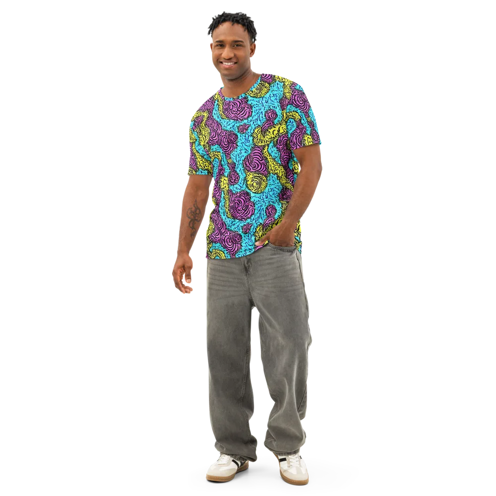Electric Bloom Maze on Men's Cotton Crew Neck T-Shirt — Front