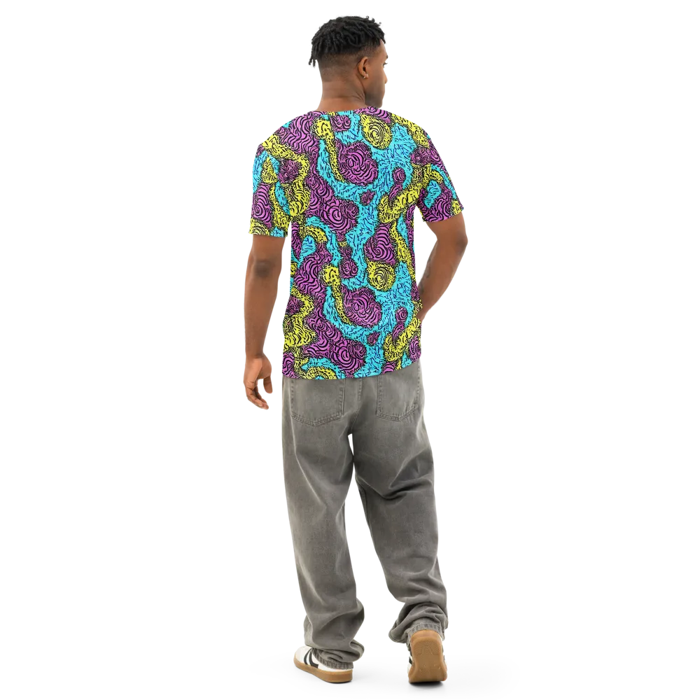 Electric Bloom Maze on Men's Cotton Crew Neck T-Shirt — Back