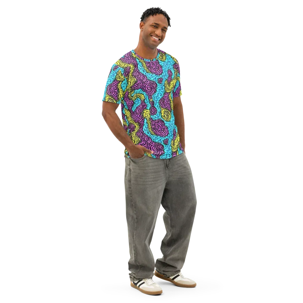 Electric Bloom Maze on Men's Cotton Crew Neck T-Shirt — Right Front