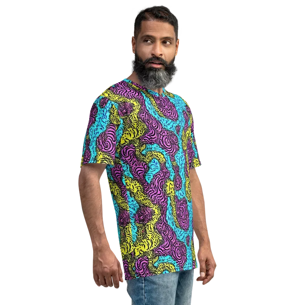 Electric Bloom Maze on Men's Crew Neck T-Shirt — Right