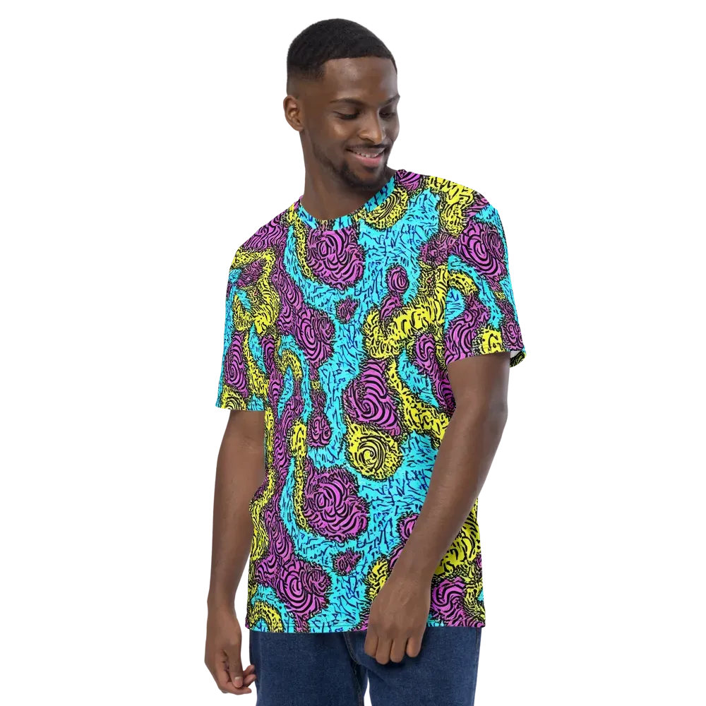 Electric Bloom Maze on Men's Crew Neck T-Shirt — Left