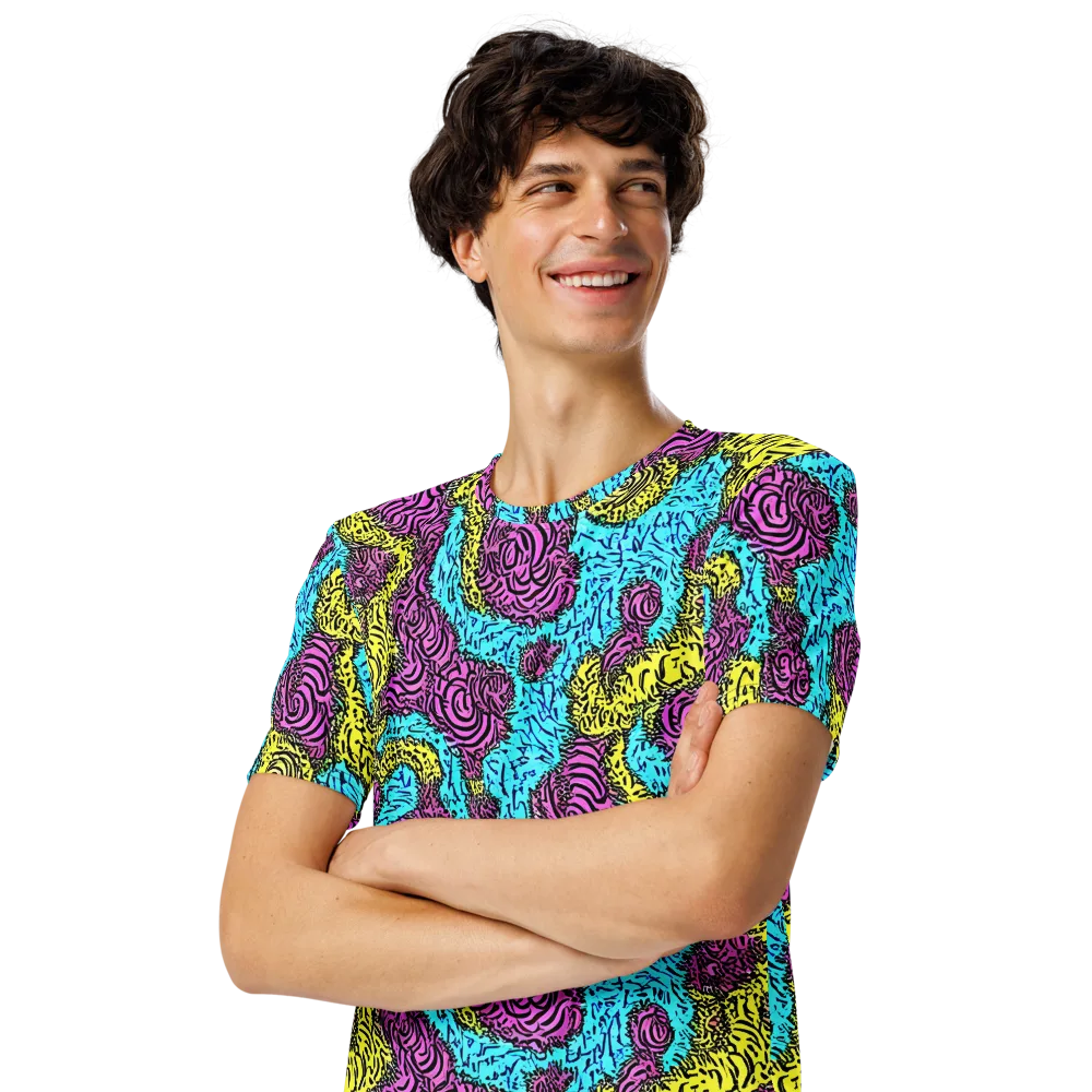 Electric Bloom Maze on Men's Crew Neck T-Shirt — Left Front