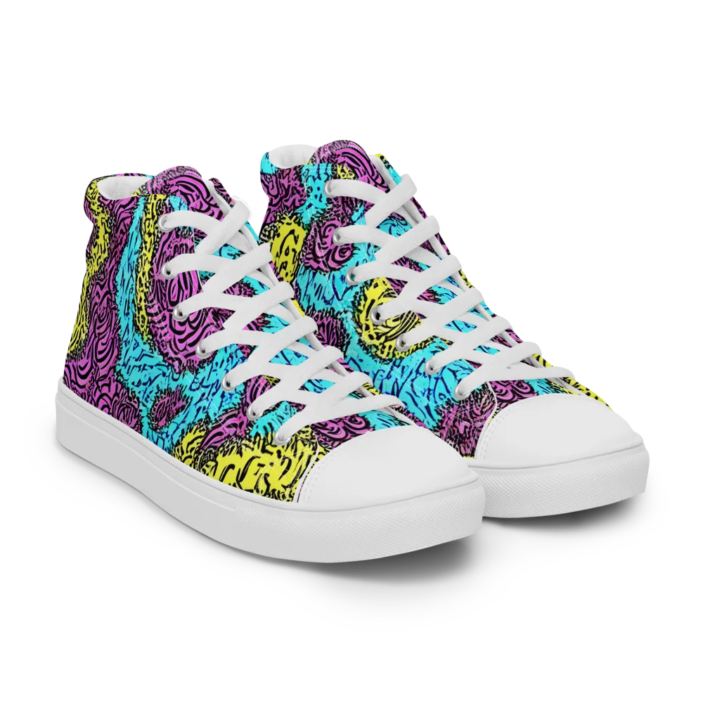 Electric Bloom Maze on Men's High Top Canvas Shoes — Right Front