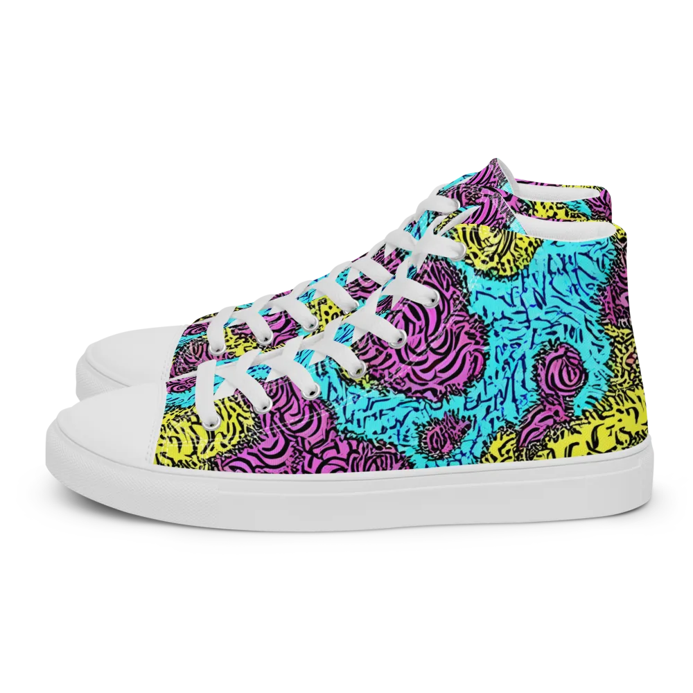 Electric Bloom Maze on Men's High Top Canvas Shoes — Left