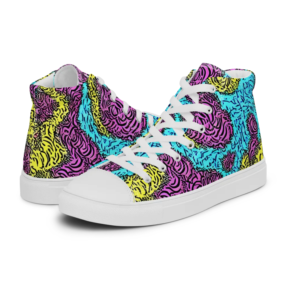 Electric Bloom Maze on Men's High Top Canvas Shoes — Left