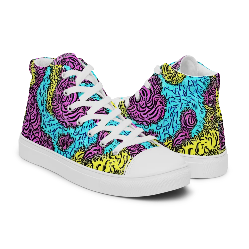 Electric Bloom Maze on Men's High Top Canvas Shoes — Right
