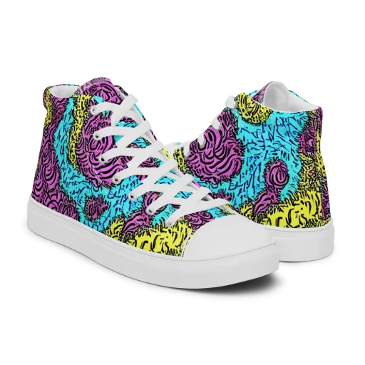 Electric Bloom Maze on a Men's High Top Canvas Shoes