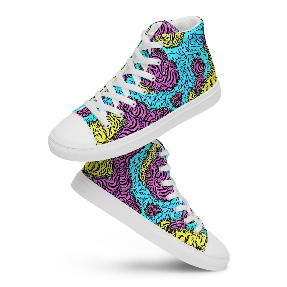 Electric Bloom Maze on Men's High Top Canvas Shoes — Front