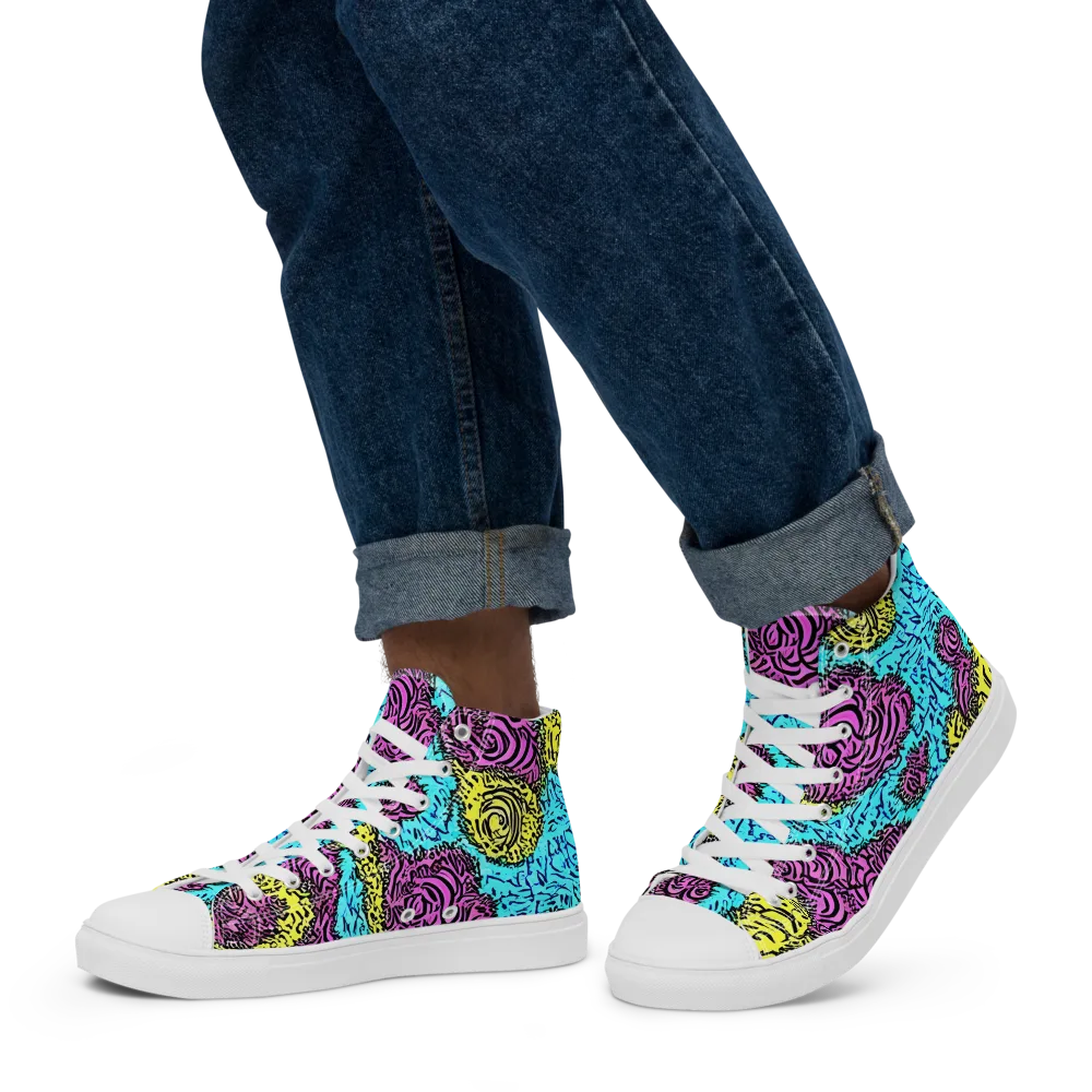 Electric Bloom Maze on Men's High Top Canvas Shoes — Left