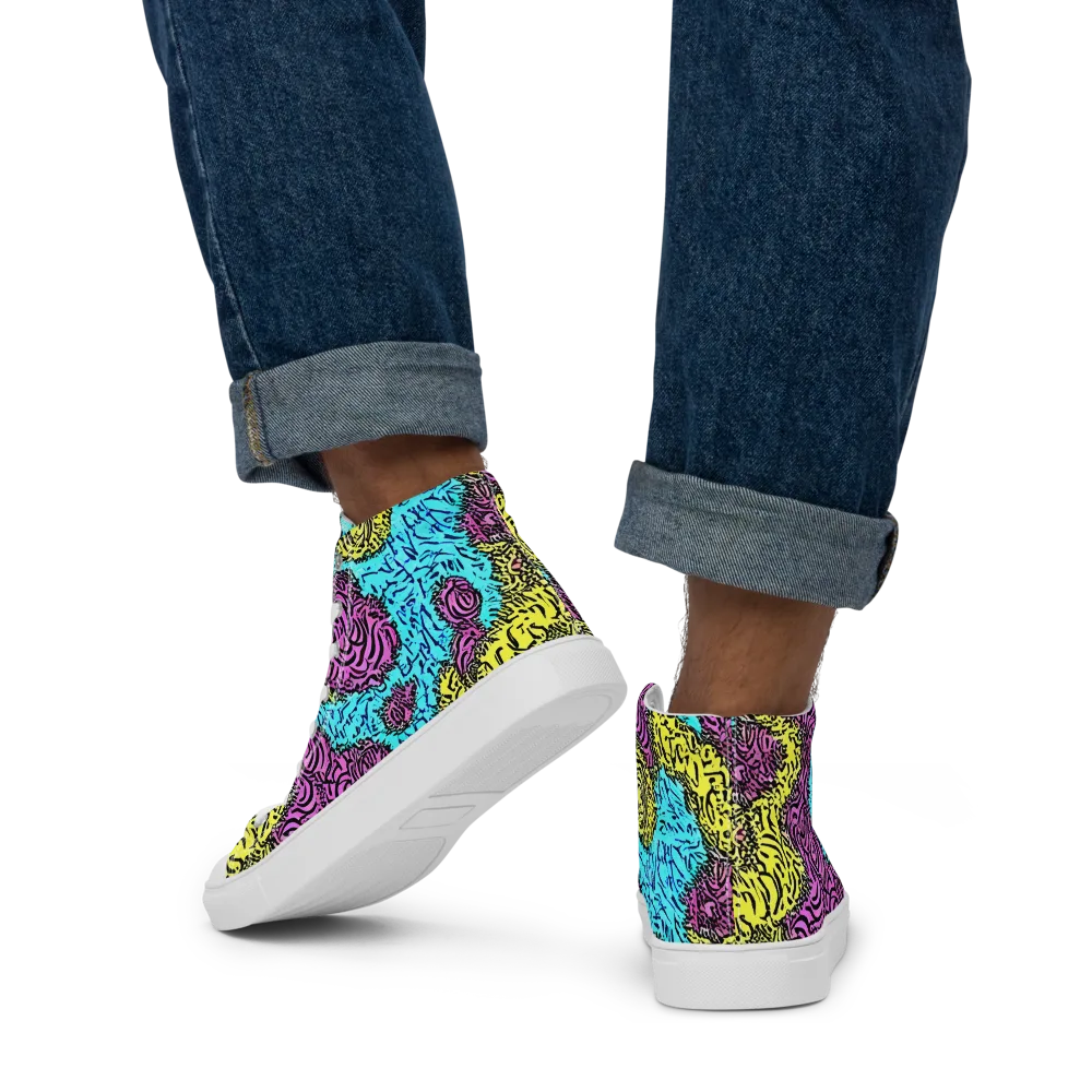Electric Bloom Maze on Men's High Top Canvas Shoes — Back