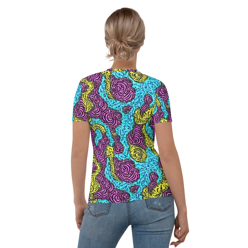 Electric Bloom Maze on Women's Crew Neck T-Shirt — Back