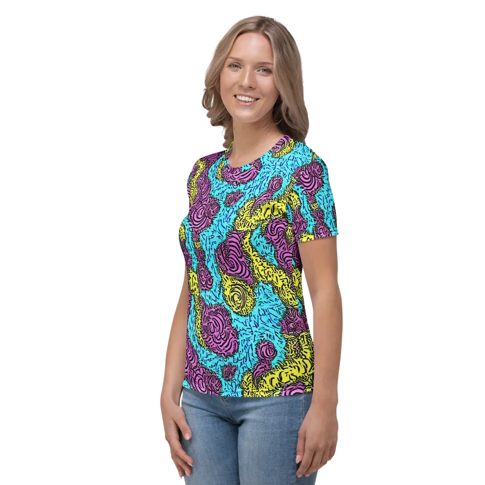 Electric Bloom Maze on Women's Crew Neck T-Shirt — Left