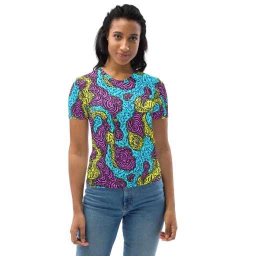 Electric Bloom Maze on a Women's Crew Neck T-Shirt