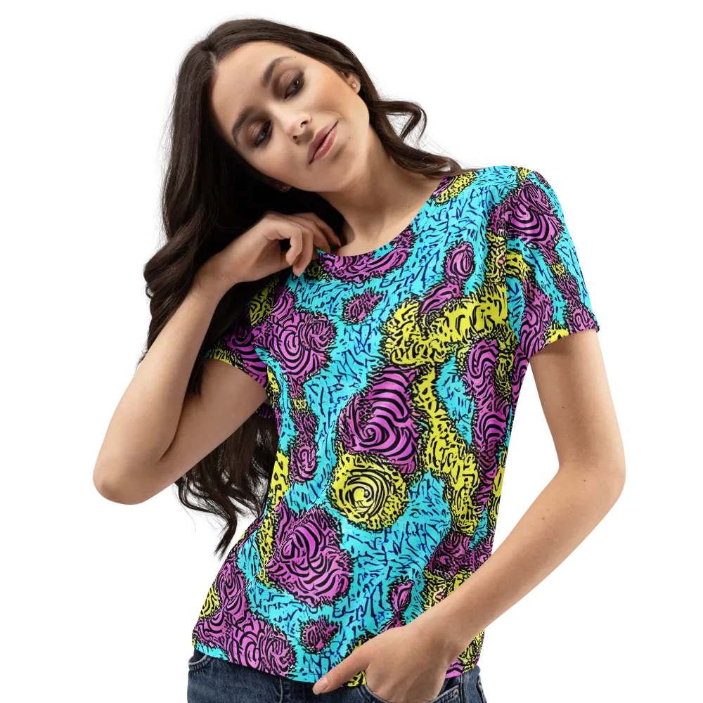 Electric Bloom Maze on Women's Crew Neck T-Shirt — Left Front