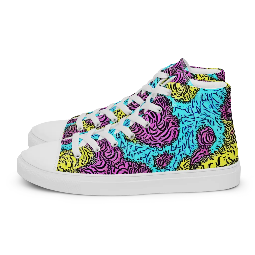 Electric Bloom Maze on Women's High Top Canvas Shoes — Left
