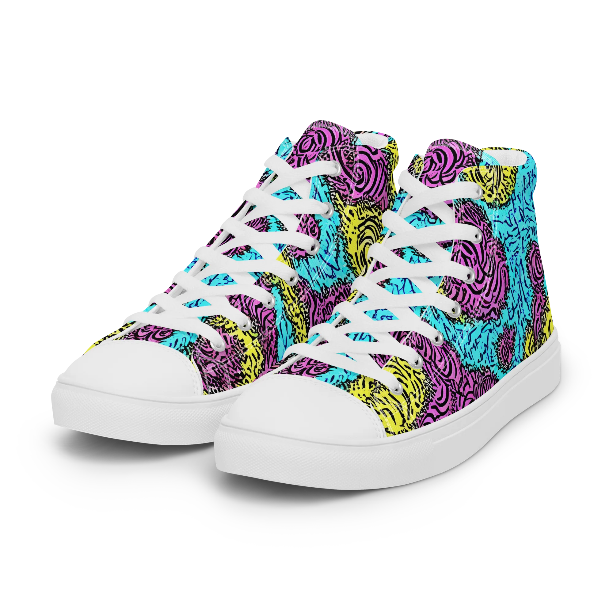 Electric Bloom Maze on Women's High Top Canvas Shoes — Left Front