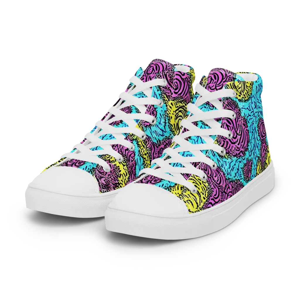 Electric Bloom Maze on Women's High Top Canvas Shoes — Left Front