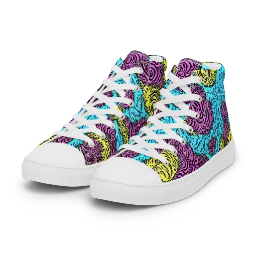 Electric Bloom Maze on a Women's High Top Canvas Shoes