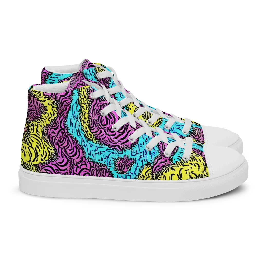 Electric Bloom Maze on Women's High Top Canvas Shoes — Right