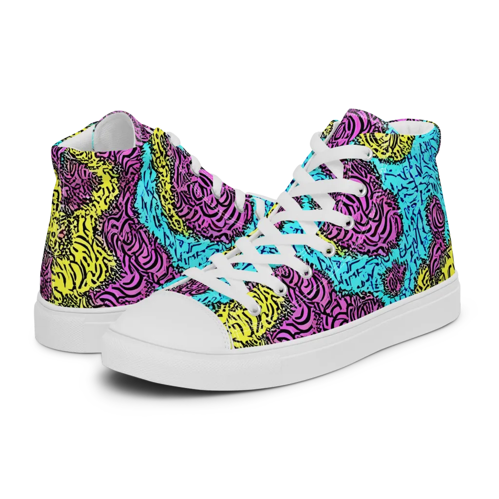 Electric Bloom Maze on Women's High Top Canvas Shoes — Left