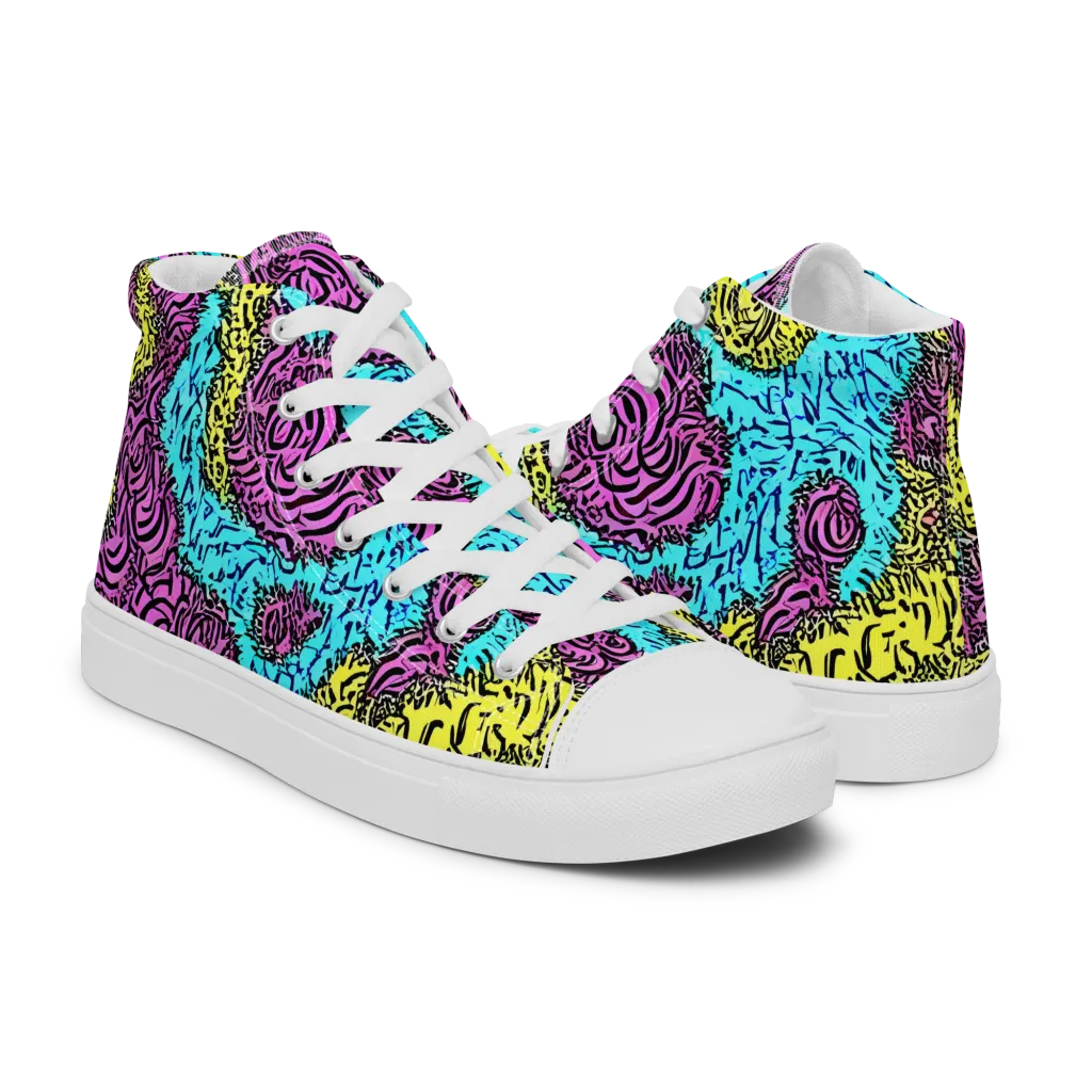 Electric Bloom Maze on Women's High Top Canvas Shoes — Right