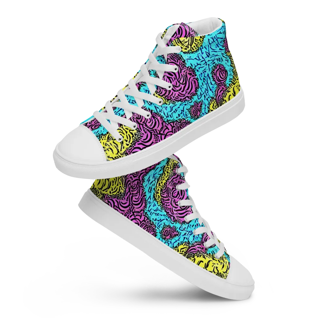 Electric Bloom Maze on Women's High Top Canvas Shoes — Front