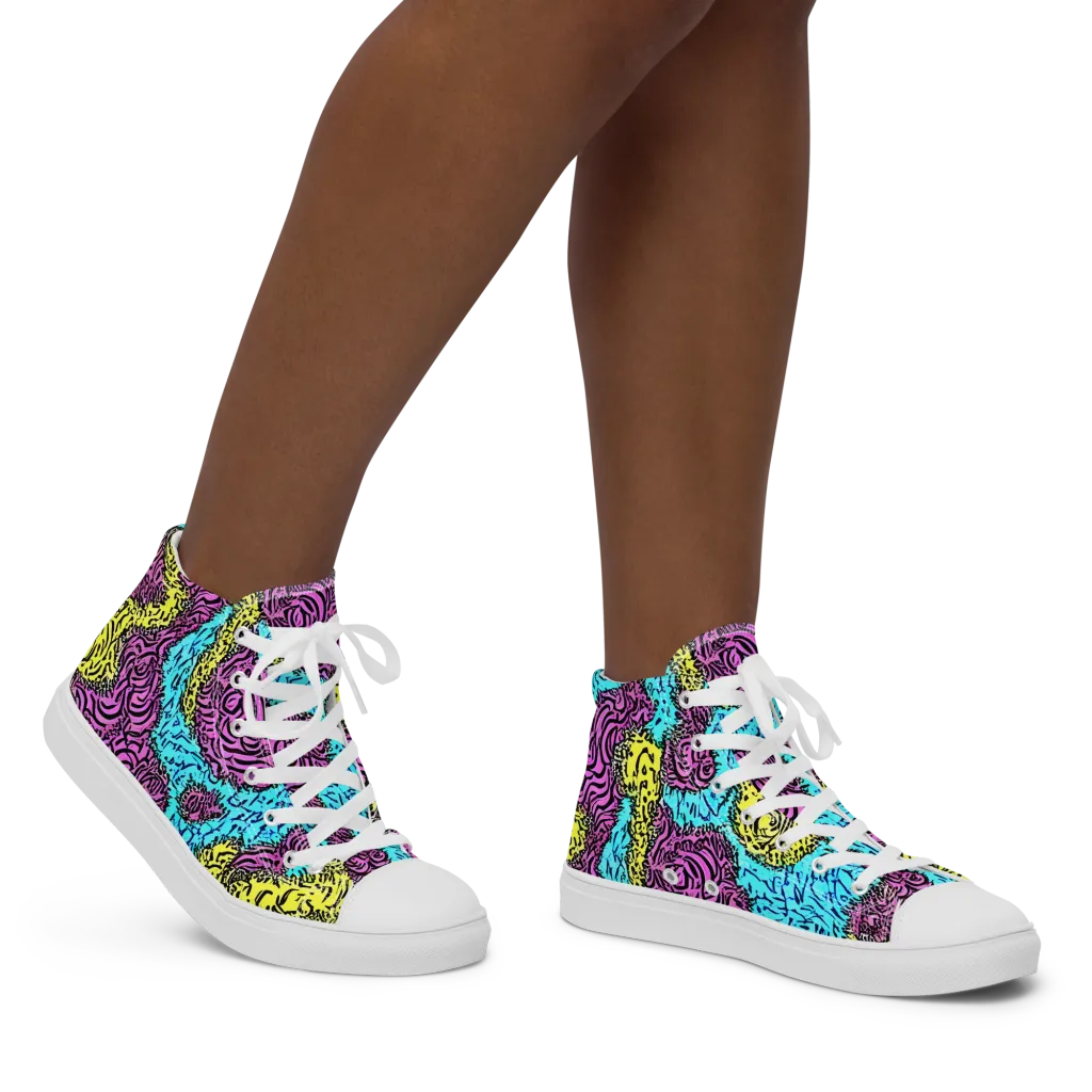 Electric Bloom Maze on Women's High Top Canvas Shoes — Right