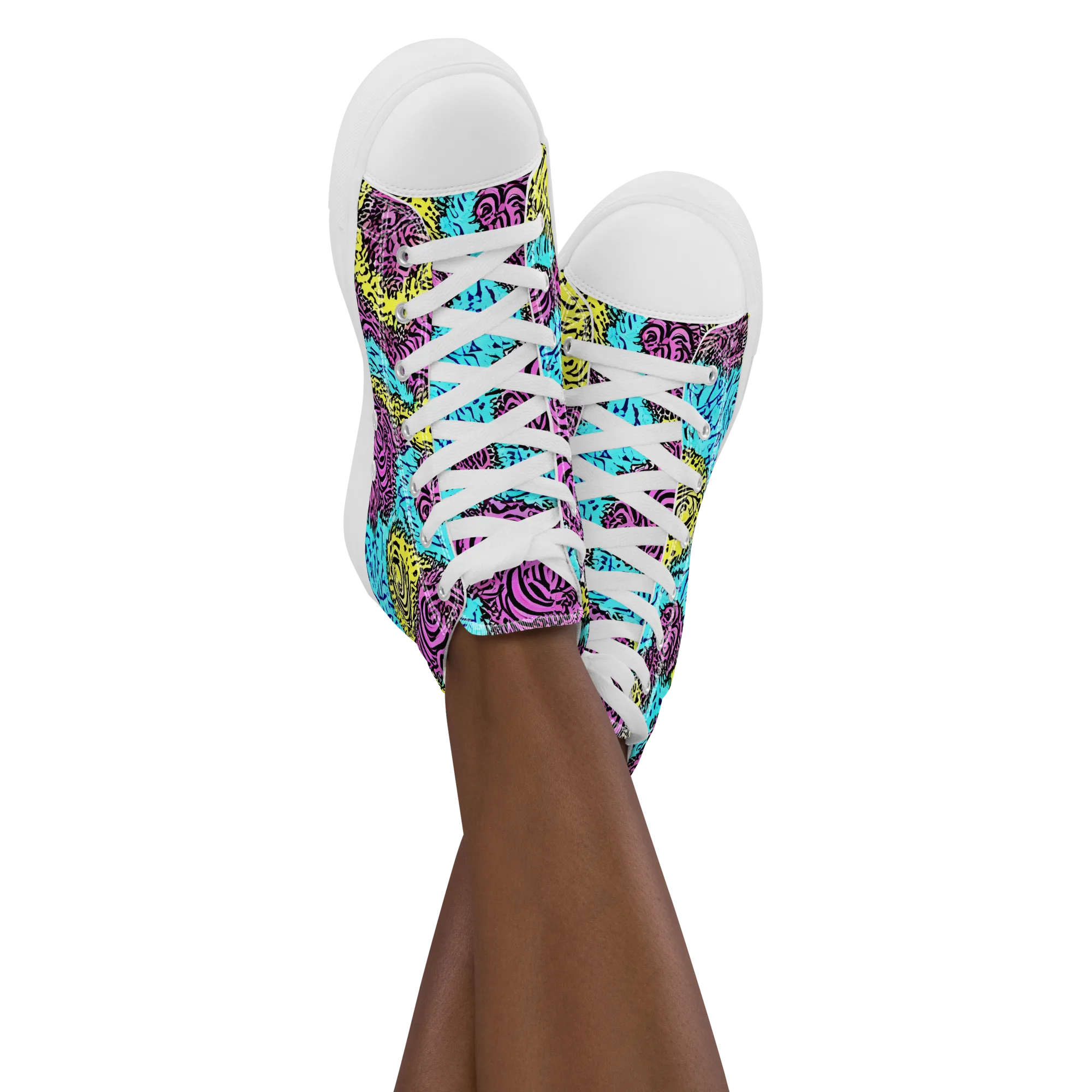 Electric Bloom Maze on Women's High Top Canvas Shoes — Front