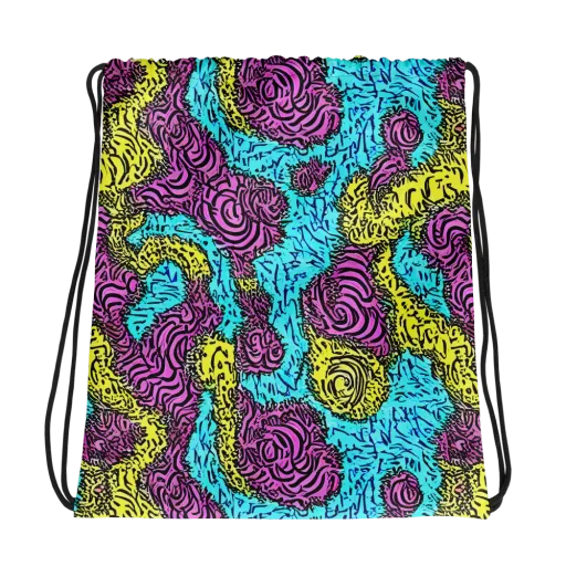 Electric Bloom Maze on a Drawstring Bag