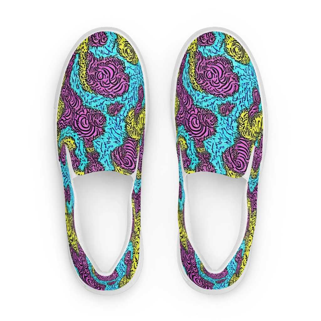 Electric Bloom Maze on Women's Slip-On Canvas Shoes — Front