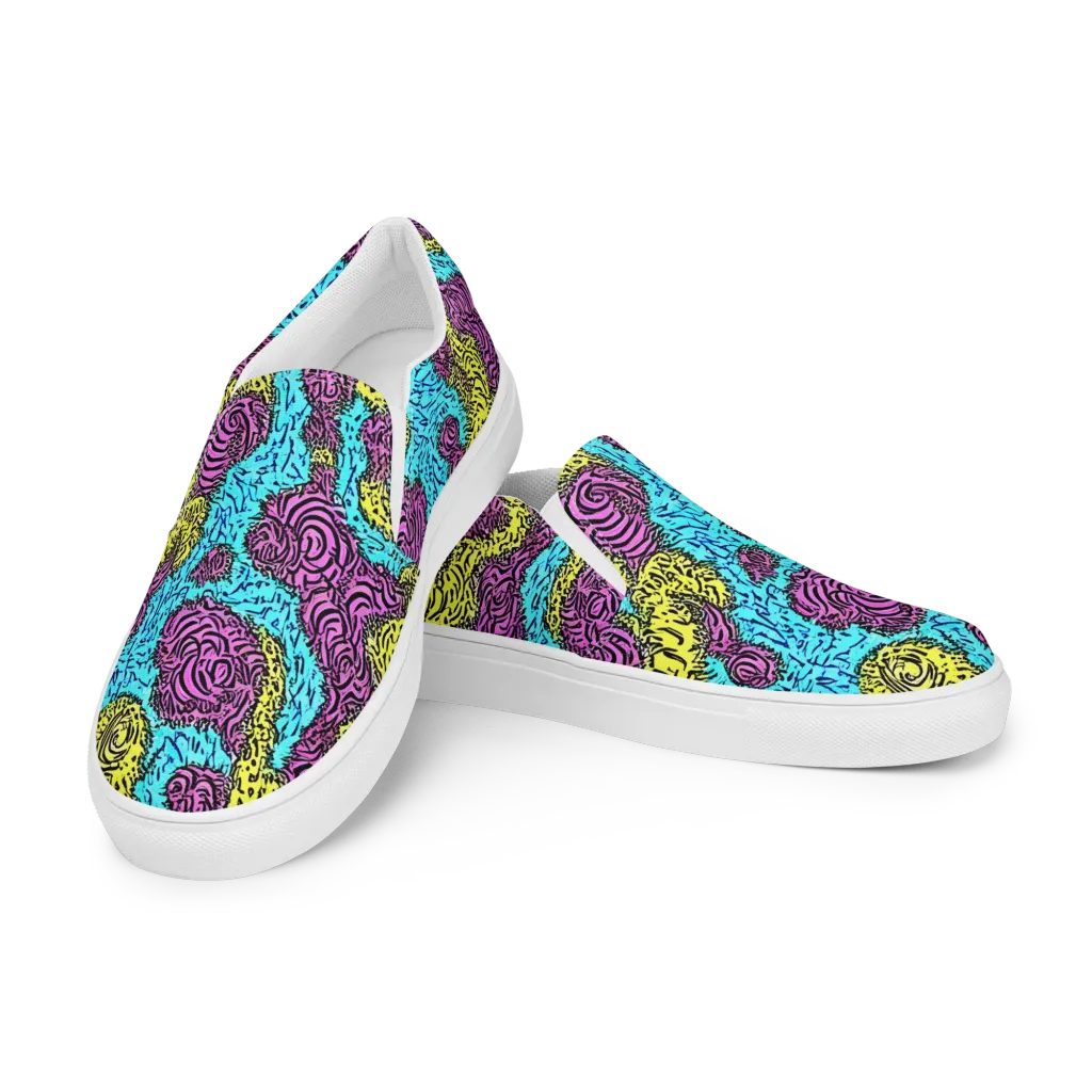 Electric Bloom Maze on Women's Slip-On Canvas Shoes — Left Front