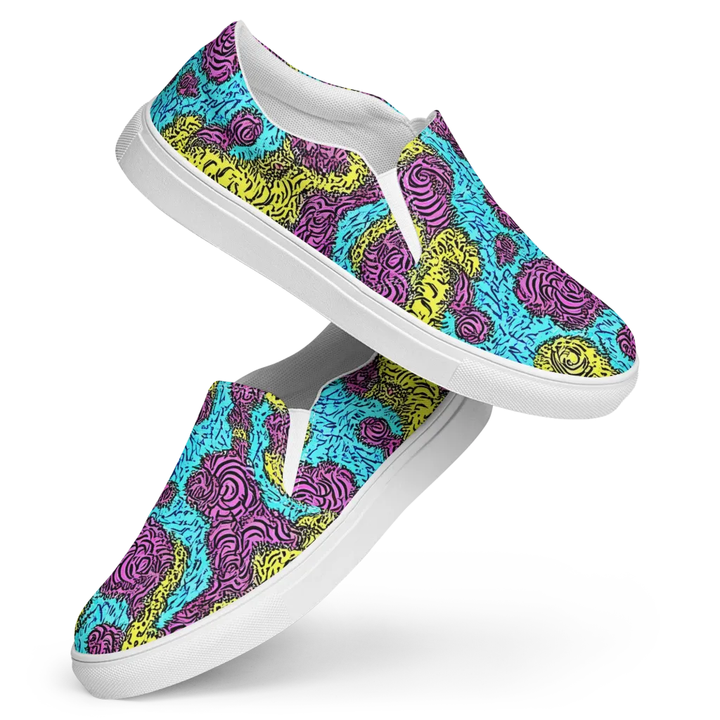 Electric Bloom Maze on Women's Slip-On Canvas Shoes — Front