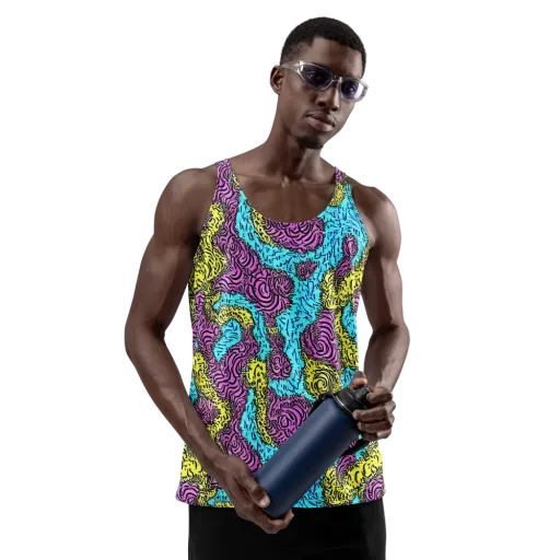 Electric Bloom Maze on a Men's Tank Top