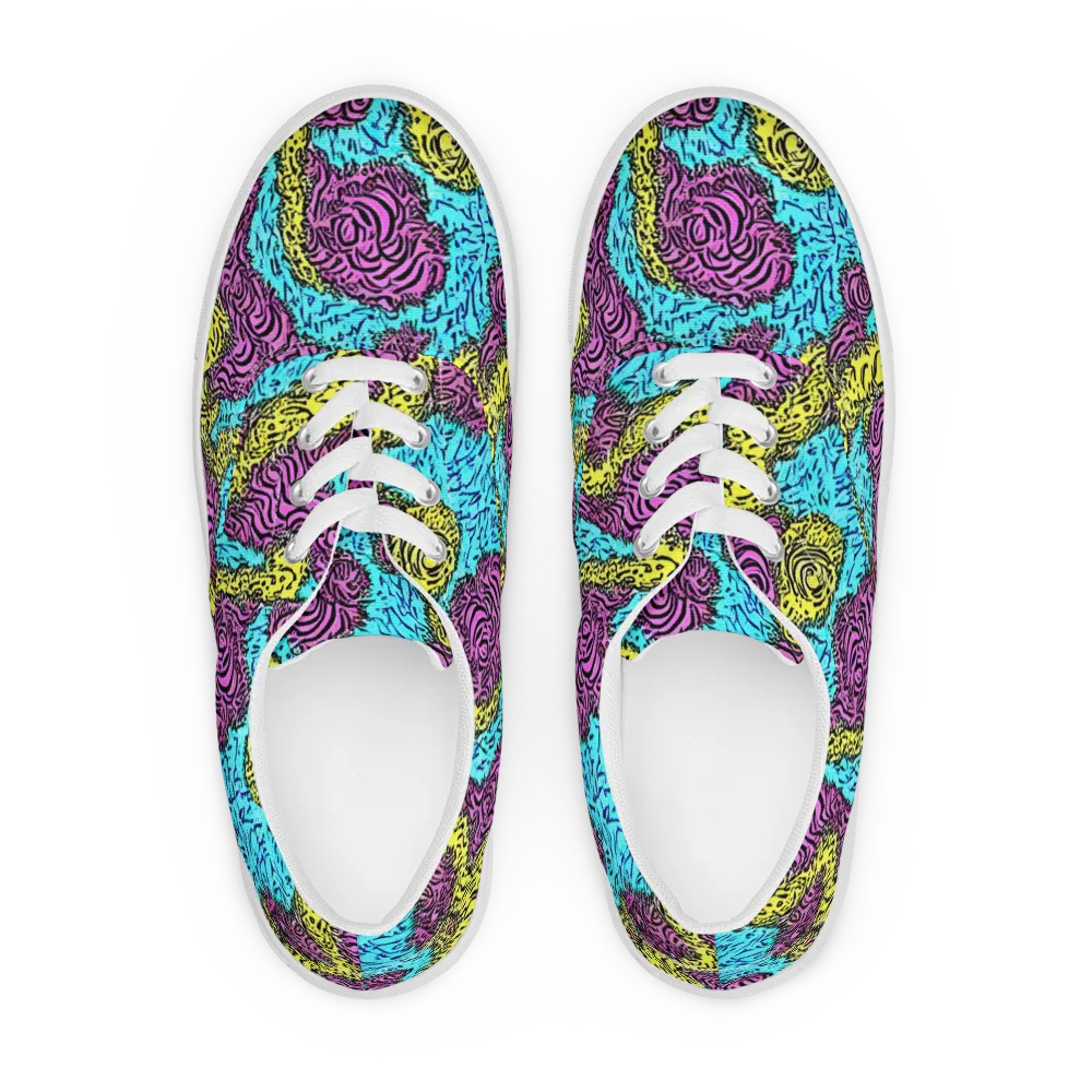 Electric Bloom Maze on Men's Lace-Up Canvas Shoes — Front