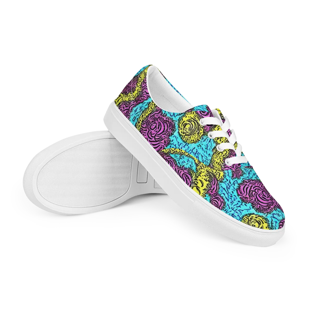 Electric Bloom Maze on Men's Lace-Up Canvas Shoes — Right Front