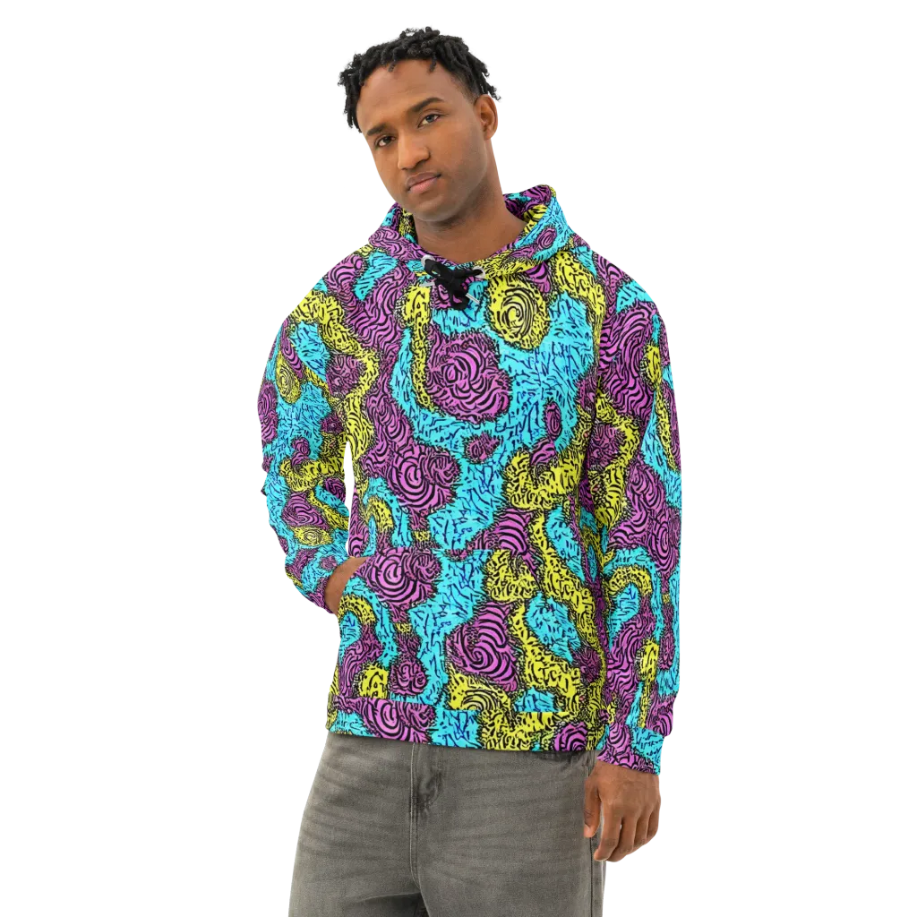 Electric Bloom Maze on Cotton Hoodie — Left Front