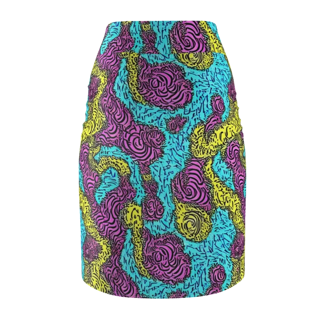 Electric Bloom Maze on Pencil Skirt — Back