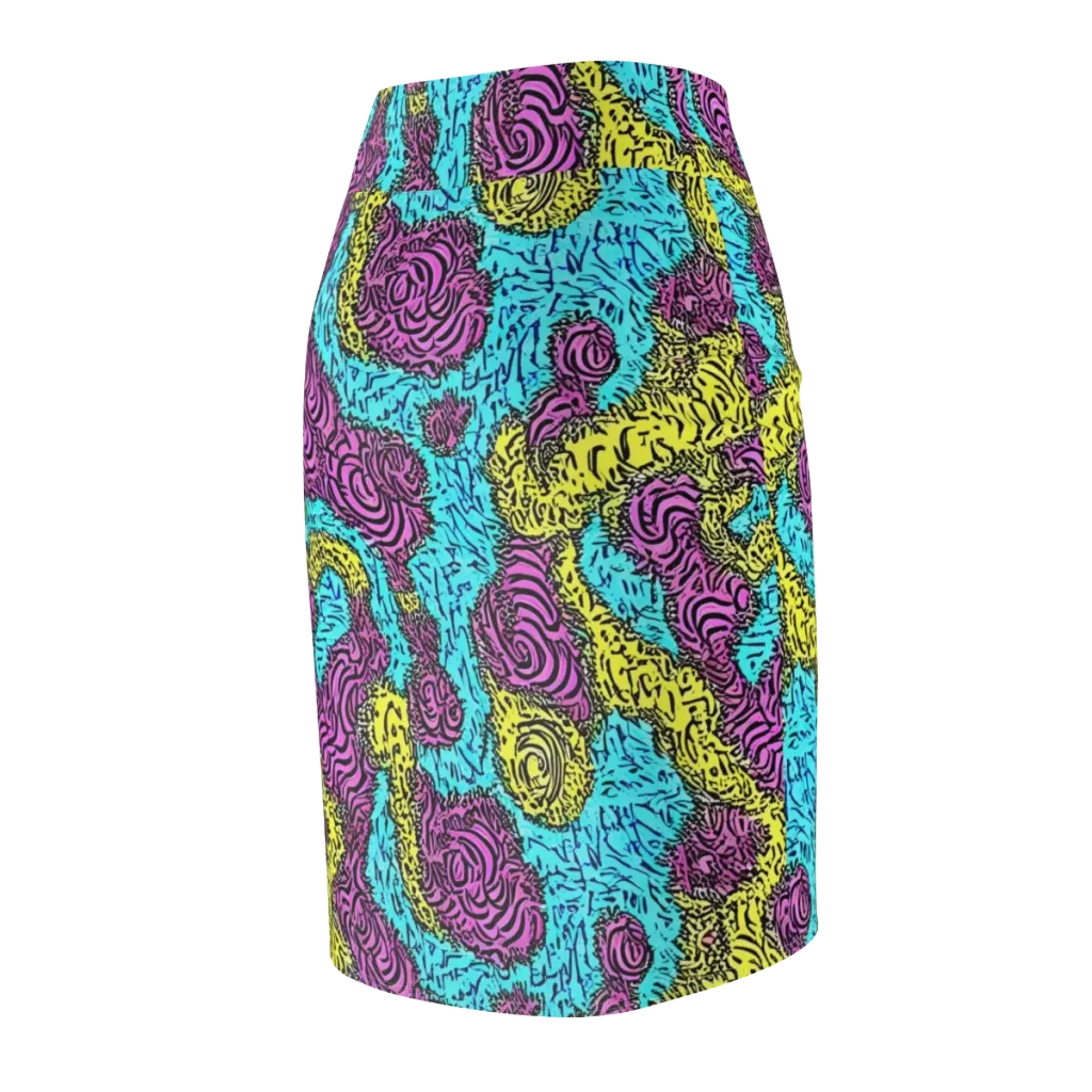 Electric Bloom Maze on Pencil Skirt — Back Side
