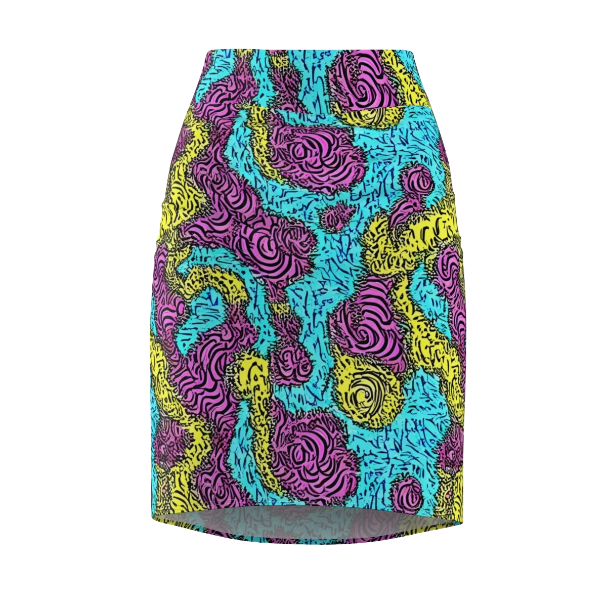 Electric Bloom Maze on Pencil Skirt — Front