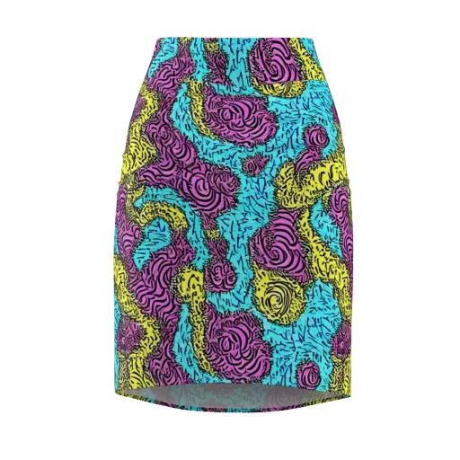 Electric Bloom Maze on a Pencil Skirt