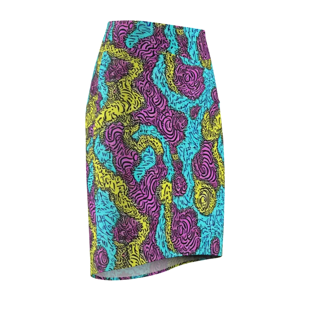 Electric Bloom Maze on Pencil Skirt — Front Side