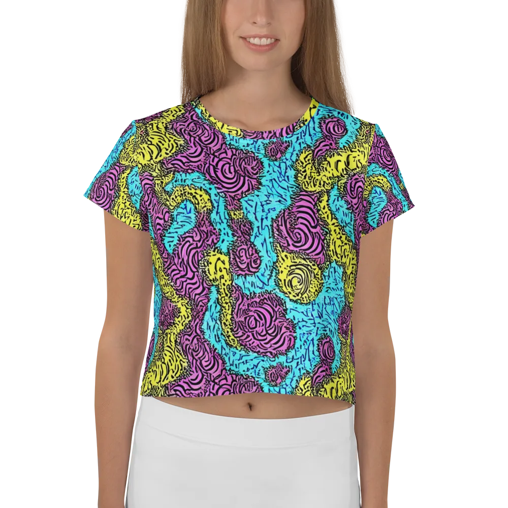 Electric Bloom Maze on Crop Tee — Front
