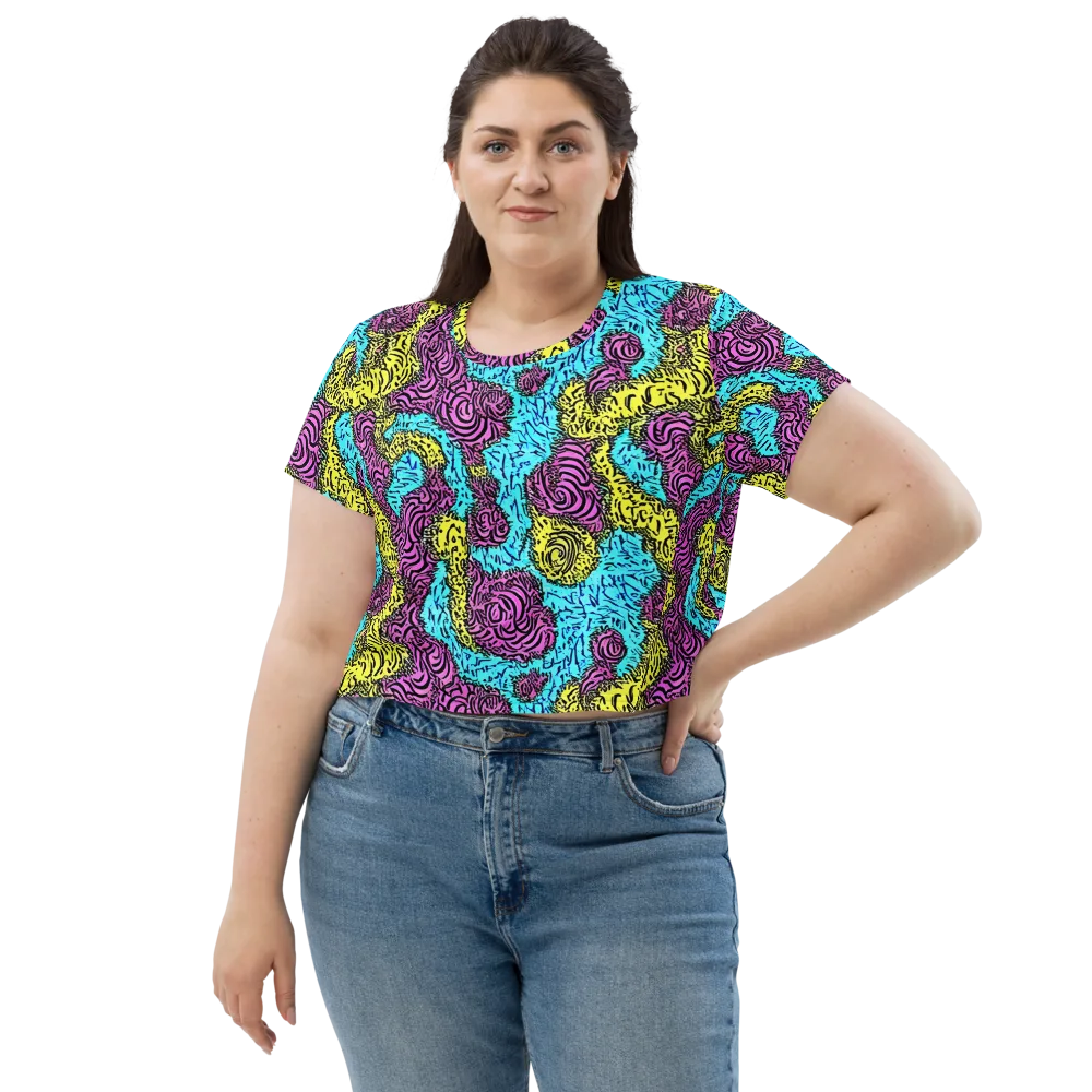 Electric Bloom Maze on Crop Tee — Front