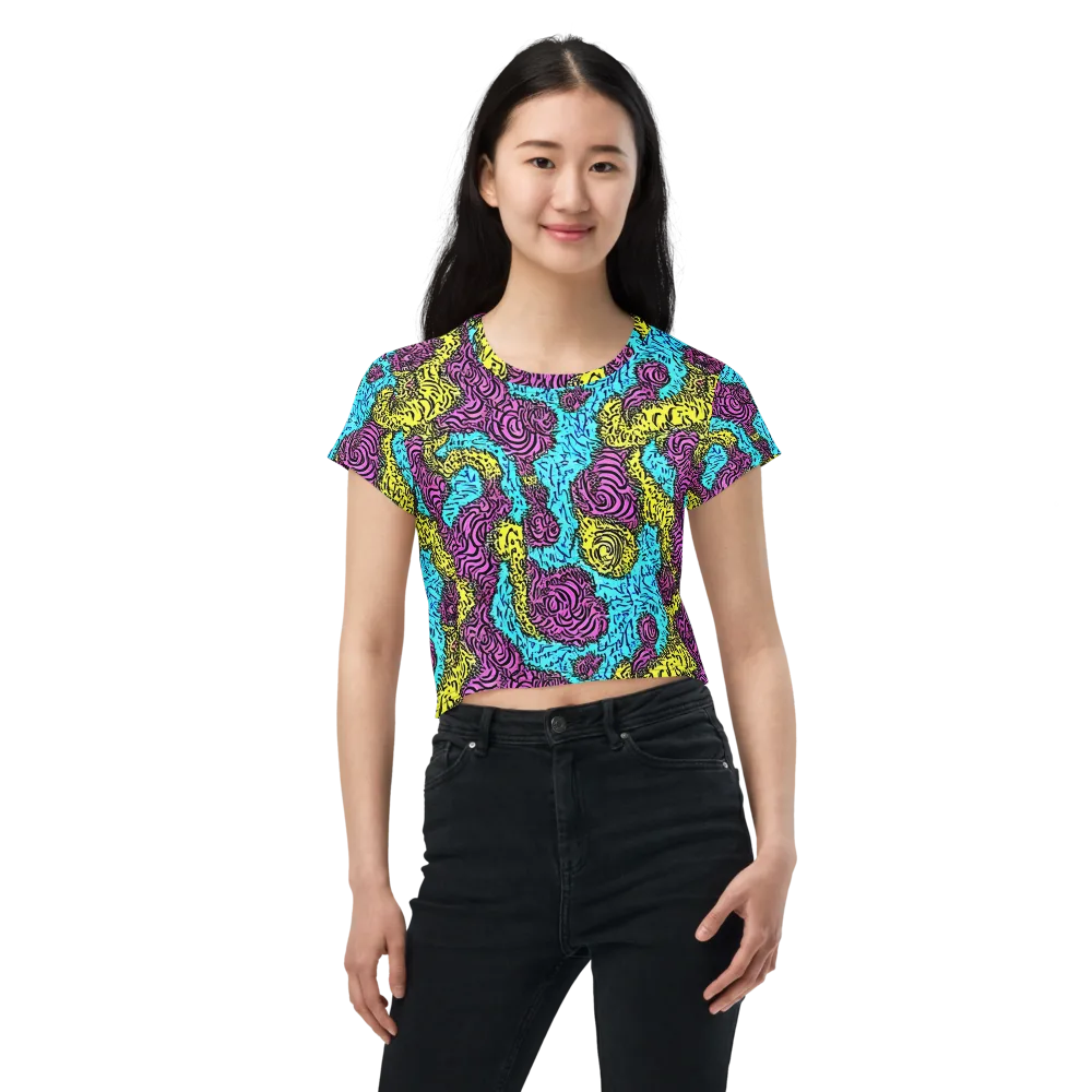 Electric Bloom Maze on Crop Tee — Front